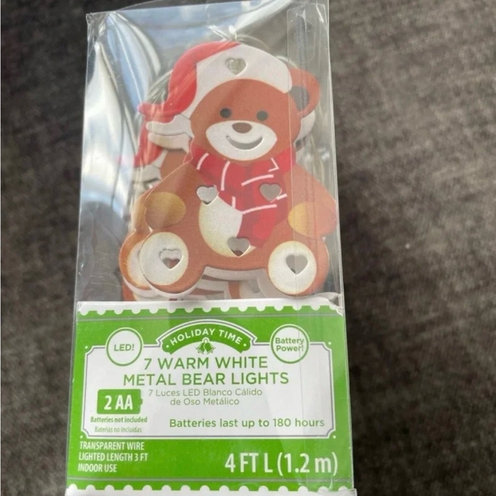 HOLIDAY TIME 7 Battery Powered Warm White LED  Bear Christmas String Lights New